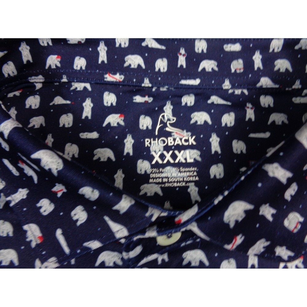 Rhoback Polo Shirt Mens 3XL Blue Performance Polar Bears AOP Golf - Picture 7 of 11
